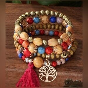 ✨NEW ✨ Tree of life Boho Beaded layered Bracelet Set - gold